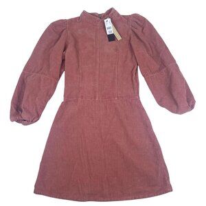 TOPSHOP Pink Mauve Corduroy Baby Doll Puff Sleeve Mini Dress US Size 2